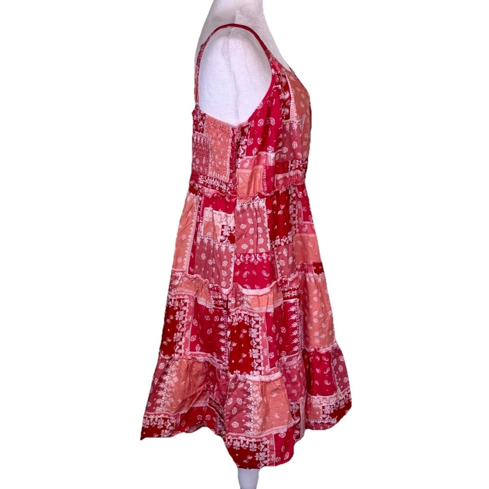 Women Boho Patchwork Bandana Paisley Tiered Sundress Picniccore Prairie Sz Lg - Picture 4 of 9